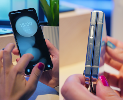 Le Flip peut être fermé à ras bord ou utilisé comme un smartphone normal lorsqu'il est ouvert.