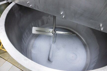 The vats are thoroughly cleaned between production runs.