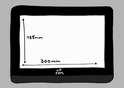 Vous voyez ici la tablette en taille réelle comparée à la zone de peinture réelle.