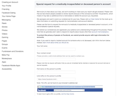 You need a death certificate to have the profile of a deceased person deleted.