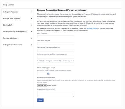  Instagram also asks for a death certificate.