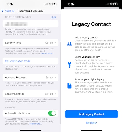  You can determine which devices are made available to this legacy contact. The corresponding menu then pops up automatically.