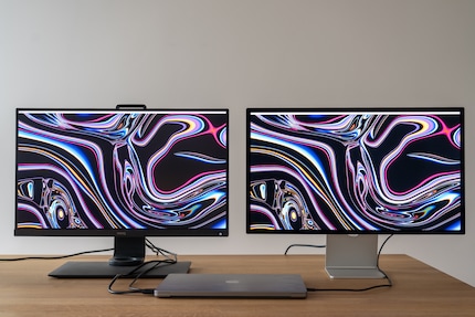 Dans la pratique, la différence entre la 4K du BenQ SW271 (à gauche) et la 5K du Studio Display d’Apple (à droite) est minime. L’utilisation d’une mise à l’échelle non native n’a pratiquement aucune importance.