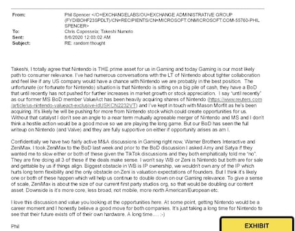 Un e-mail de Phil Spencer sur les acquisitions potentielles.