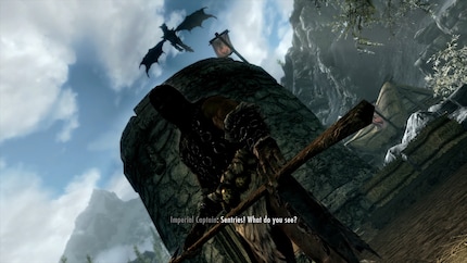 Saved from the executioner’s axe at the very last moment by the dragon god Alduin. Now that’s an epic start to an epic RPG!