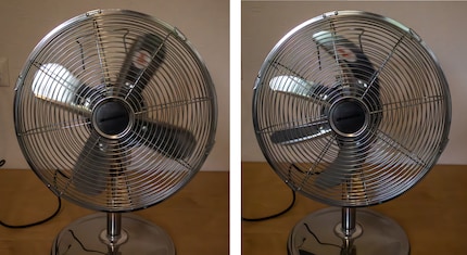 Left with mechanical shutter, right with an electronic shutter.