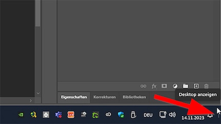Cliquez à côté de la cloche pour réduire toutes les fenêtres ou appuyez sur « Windows+D ».