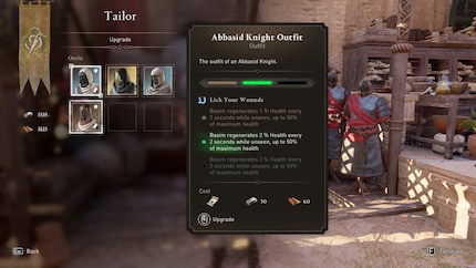 Une amélioration est disponible ! Cependant, l'armure que j'ai trouvée dans une grotte il y a quelques heures est bien plus puissante (et elle a l'air plus cool). «Assassin's Creed : Mirage» n'aurait pas besoin de crafting.