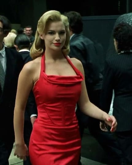 The woman in the red dress distracts Neo in The Matrix.