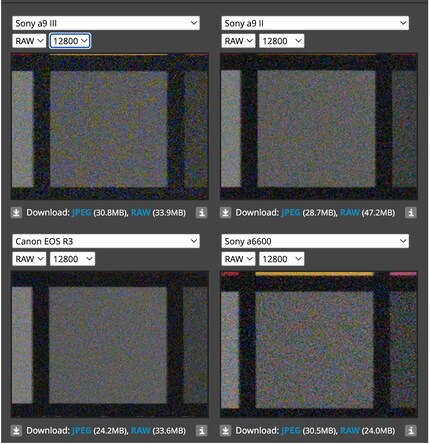 Image noise at 12,800 ISO in comparison.