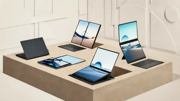 Le Zenbook 14 Duo de 2024 dans différentes variantes d'utilisation.