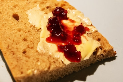Breakfast including home-baked bread.