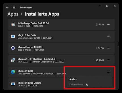 Désinstaller ou désactiver Edge de manière normale n’est plus possible avec la dernière version de Windows 11. Cette option est également grisée.