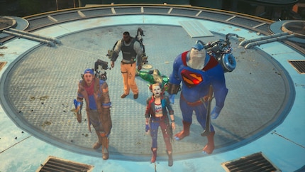 Les membres de la Suicide Squad : Captain Boomerang, Deadshot, Harley Quinn et King Shark.