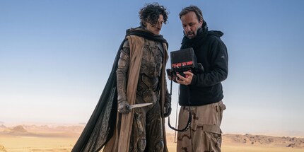 Timothée Chalamet as Paul Atreides and director Denis Villeneuve during filming of Dune: Part Two.