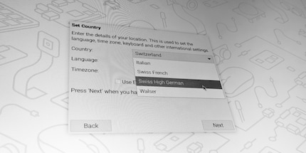 Les captures d'écran sous Raspberry Pi OS ne sont possibles qu'après la configuration, c'est pourquoi nous devons utiliser cette photo. Vous voyez qu'en Suisse, il y a l'italien, le suisse-français, le suisse-allemand et le walser. Walser?