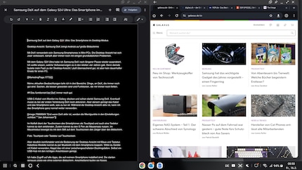 DeX can split the screen into two areas.
