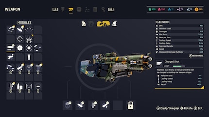 Il n'y a que deux armes, mais elles peuvent être personnalisées avec des modules.