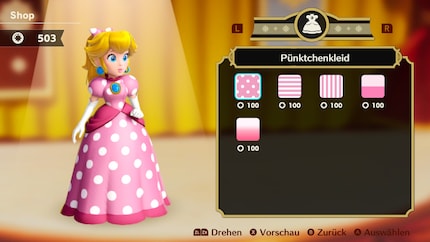 La princesse Peach peut être habillée différemment avec des pièces collectées. En plus de ces versions roses, il y a aussi quelques jolies surprises que je ne vous dévoile pas.