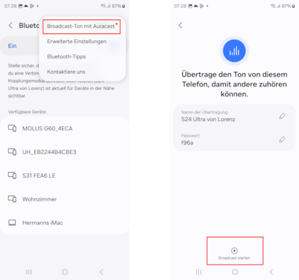 Les S24 de Samsung permettent déjà de diffuser ses propres Auracasts. Un support natif devrait être disponible à partir d’Android 15.