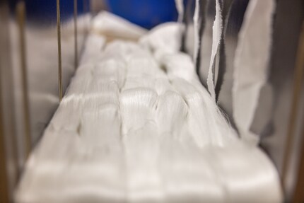 The end product made by the factory in Bolligen: shiny, white silk threads.