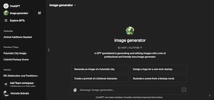 Dans ChatGPT, je trouve à gauche le générateur d’images, appelé DALL-E.