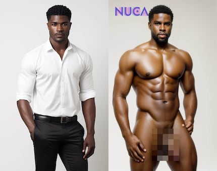 The clothed images are sometimes very different from the naked ones. This gentleman here, for example, suddenly has twice as muscular thighs and a different face.