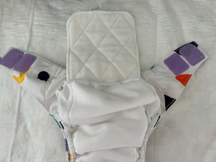 First, an absorbent insert is placed behind the flap.
