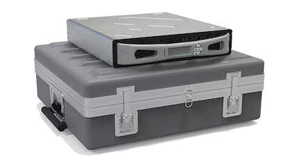 The storage comes in a rolling case, which indicates its portability.