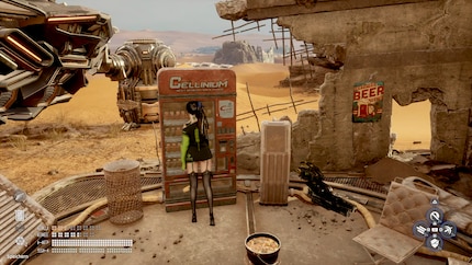 Au distributeur de boissons du camp, je me procure de nouvelles potions de soin.
