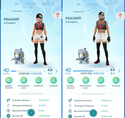 On the left, my avatar before the update. The fact that the white belt is now missing is a bug, something Niantic wants to fix.