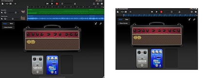 GarageBand : il n’y a que le grand iPad qui affiche en même temps l’instrument et les pistes.