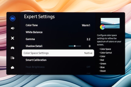 Tizen est certes agréable à regarder, mais ses réglages d’image sont éparpillés dans divers menus. Les intitulés sont parfois carrément énigmatiques : « Warm 1 » désigne vraisemblablement une température de couleur de 6500 kelvins, mais je n’en mettrai pas ma main au feu.