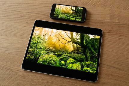 Les smartphones comme l’iPhone 15 Pro (en haut) peuvent rivaliser avec le Tandem OLED. Mais sur de petits écrans, la qualité d’image est loin d’être aussi impressionnante que sur l’iPad 13 pouces.