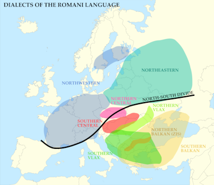 La répartition des principaux dialectes romani en Europe.