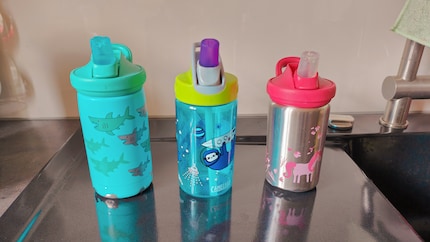 Zoe’s water bottles: partly faded and dented but all free of harmful substances.