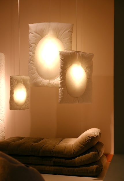 The Lunar pendant lights by Faye Toogood for Tacchini, natural and paper fibres, 2024.