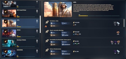 Aperçu des factions et de leurs missions. Détail sympa : les images des boss de faction sont toujours visuellement en parfaite adéquation avec leur arrière-plan.