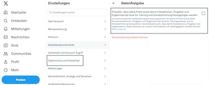 Vous pouvez empêcher la collecte de données dans la section « Grok » des paramètres de confidentialité.