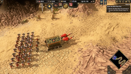 Pour une de mes missions, je dois m’emparer d’un chariot contenant des restes divins et le conduire jusqu’à mon village. Si je perds la relique, elle repart dans l’autre sens.
