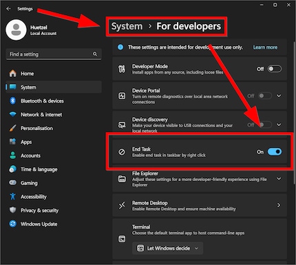 La fonction de fermeture forcée de la barre des tâches peut être activée dans les options de développement de Windows 11.