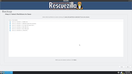 Sélectionner les partitions à sauvegarder.