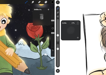 Je distingue à peine l’aperçu des pinceaux de GoPaint (à droite), mais pas de problème avec Procreate.