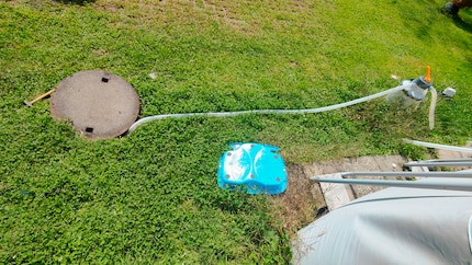 We’re lucky to have a sewer hole right next to the pool.
