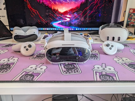 What looks like my eyes in the header above are actually cameras for passthrough mode. Depending on the angle, they look just as creepy as Apple Vision Pro’s fake eyes.