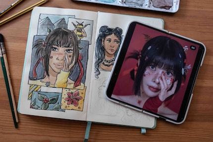 J’apprécie l’affichage en grand des images de référence sur le Pixel 9 Pro Fold. C’est beaucoup plus agréable pour dessiner.