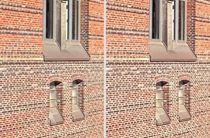 Extrêmement agrandie de la caméra ultra grand angle de l'iPhone 15 Pro (à gauche) et de l'iPhone 16 Pro (à droite). Pouvez-vous voir plus de textures ? Moi non.