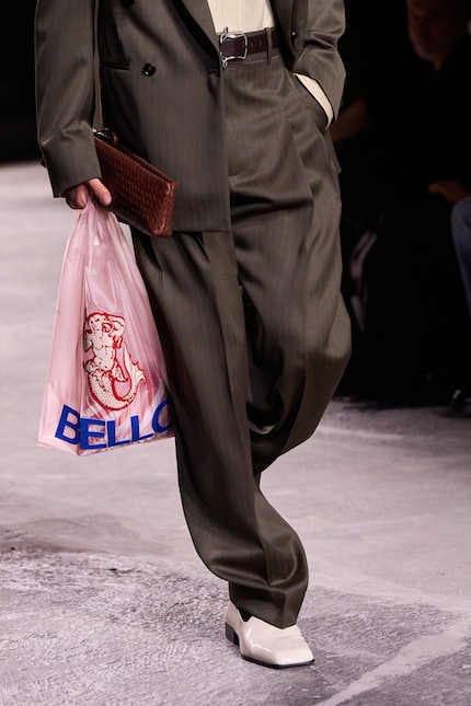 At Bottega Veneta, the shoes match the shirt instead of the belt.