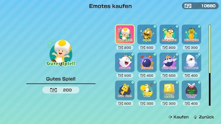 Des emotes pour exprimer vos joies et vos peines lorsque vous jouez. Je peux aussi en acheter d’autres.