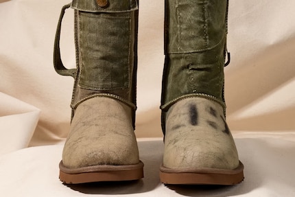 The canvas boots are made from recycled fabric bags.